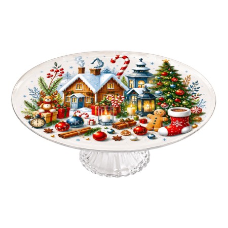 GINGERBREAD ROUND PLATE WITH STAND 25CM GLASS