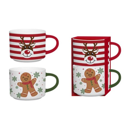 RAINDEER S/2 MUGS 340ML STACKABLE SLEEVE PORCEL