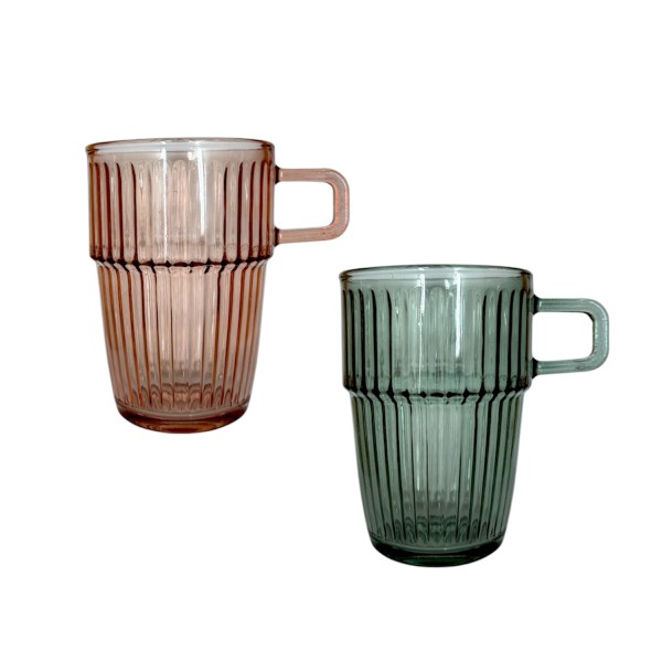 STOCKHOLM GLASS MUG 320ML GREEN/PINK