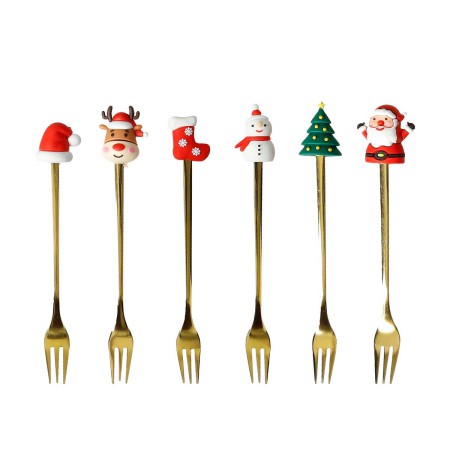 CHRISTMAS 6PCS SET INOX FORK SILICONE HANDLE