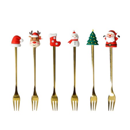 CHRISTMAS 6PCS SET INOX FORK SILICONE HANDLE