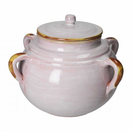 TERRACOTTA WHITE CASSEROLE W/4 HANDLES STONEWARE