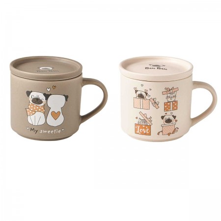 PETS 2PCS SET MUG DOGS W/COASTER PORCELAIN