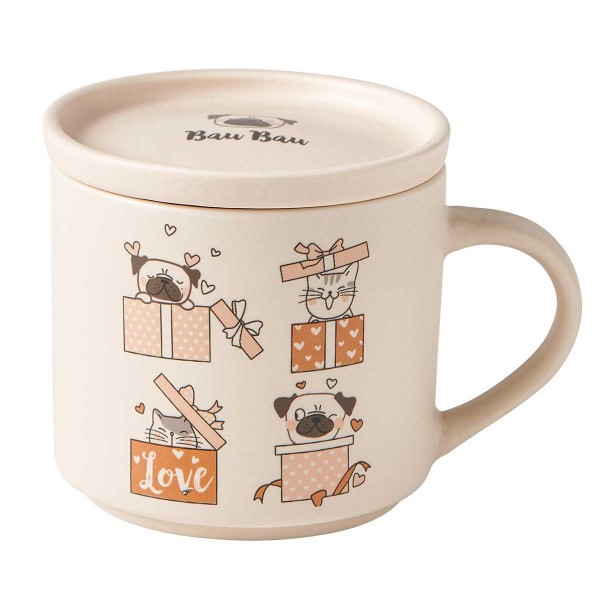 PETS 2PCS SET MUG DOGS W/COASTER PORCELAIN
