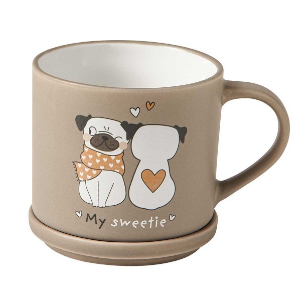 PETS 2PCS SET MUG DOGS W/COASTER PORCELAIN
