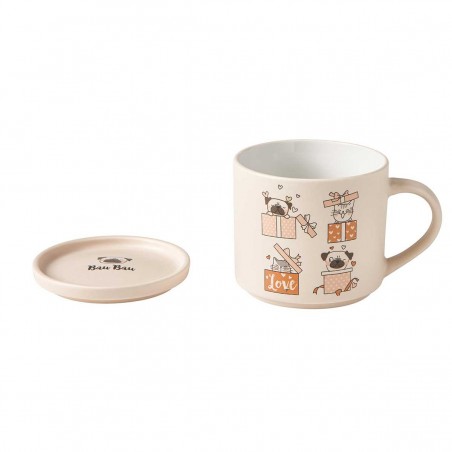 PETS 2PCS SET MUG DOGS W/COASTER PORCELAIN
