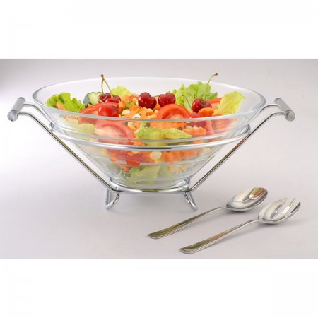 SALAD BOWL WITH SPOONS STAINLESS STEEL