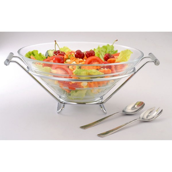 SALAD BOWL WITH SPOONS STAINLESS STEEL
