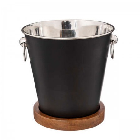 CHAMPAGNE BUCKET WITH WOOD TRAY BLACK