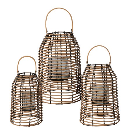 SET 3 LANTERN NATURAL WITH WOODEN HANDLE