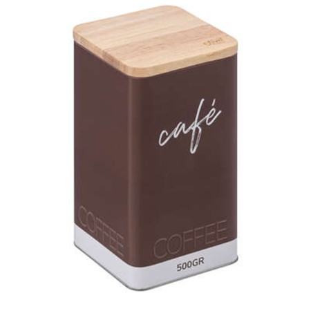 COFFEE METALIC BOX WT BAMBOO LID MARRON 19CM
