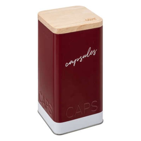 CAPS METALIC  BOX WT BAMBOO LID BORDEAUX 9CM