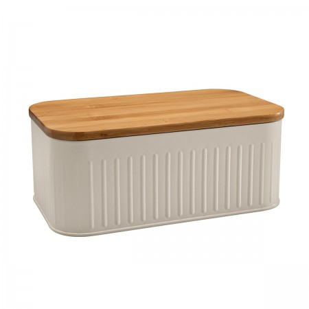 IVORY BREAD BIN METAL 30,5X18X12CM W/BAMBOO LID