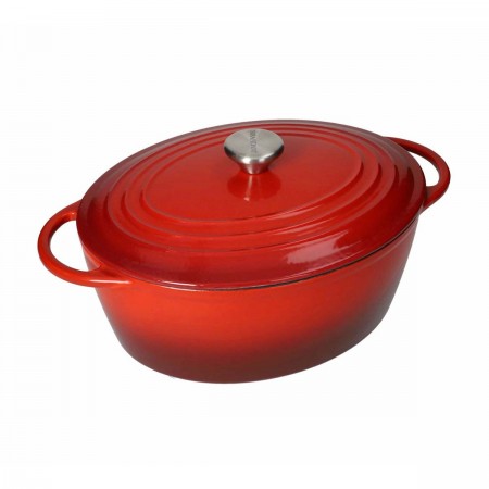 RED CASSEROLE OVAL 25X30CM 5L CAST IRON