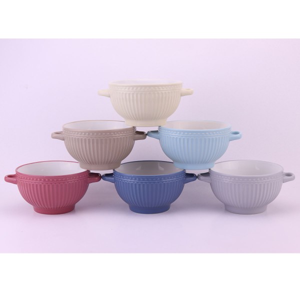 COZY BOWL W/H HANDLES  COLORED 14X8,3 CM PORCEL