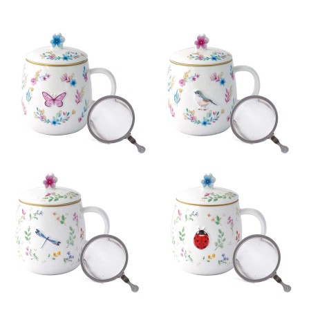 FANCY GARDEN PORCEL MUG 450ML INFUSER 4 DESIGNS