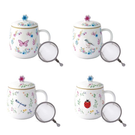 FANCY GARDEN PORCEL MUG 450ML INFUSER 4 DESIGNS