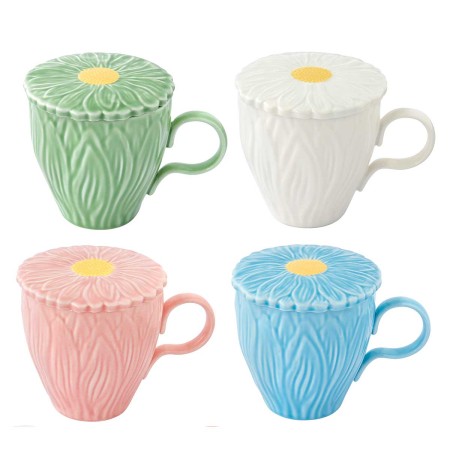 DAISY MUG W/LID 350ML 4 COLORS PORCELAIN