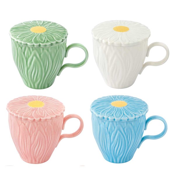 DAISY MUG W/LID 350ML 4 COLORS PORCELAIN
