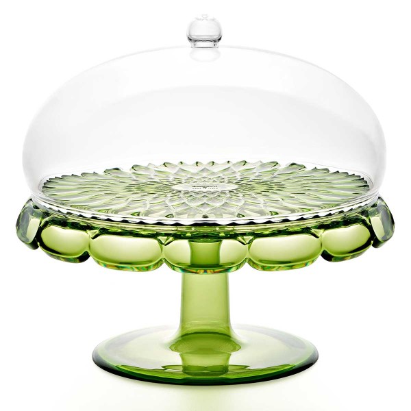 VANITY WATERLILY CAKE STAND W/DOME 30CM GREEN ACRY