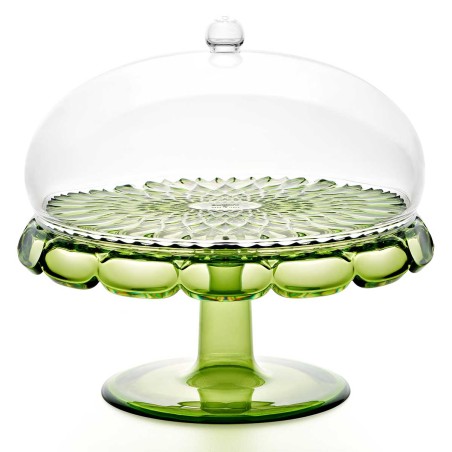 VANITY WATERLILY CAKE STAND W/DOME 30CM GREEN ACRY