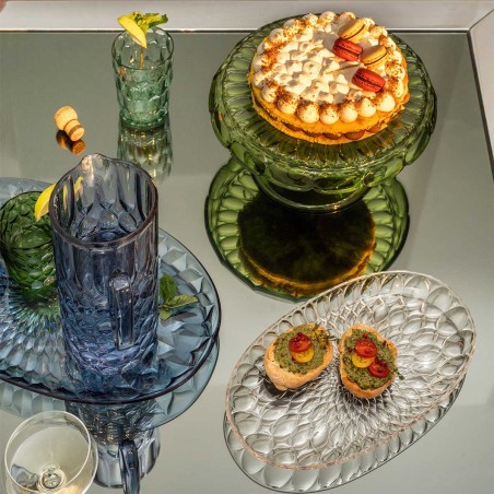 VANITY WATERLILY CAKE STAND W/DOME 30CM GREEN ACRY