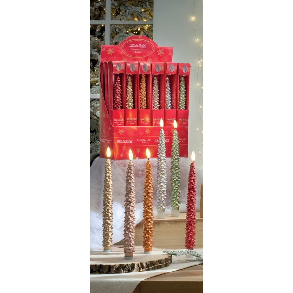 CHRISTMAS TREE CANDLE W/LED 6 COLORS IN DISPLAY
