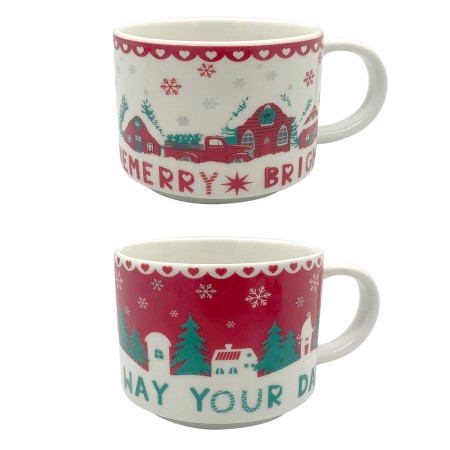 VILLAGE SET 2  MUGS 340ML COLOR SLEEVE PORCELAIN 2