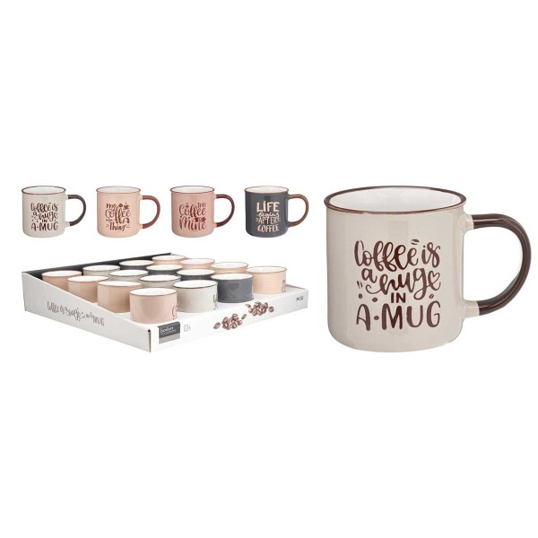 COFFEE MUG 250ML 4 COLORS STONEWARE DISPLAY