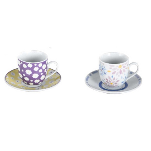 FLOWERS COFFEE CUP & SAUCER 90ML ASSORTED 2 PORCEL