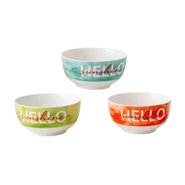 BOWL HELLO NEW BONE CHINA 3 DESIGNS 480ML