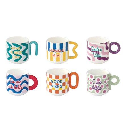 ENERGY 6PCS CUP 100ML ASSORTED 6 PORCELAIN