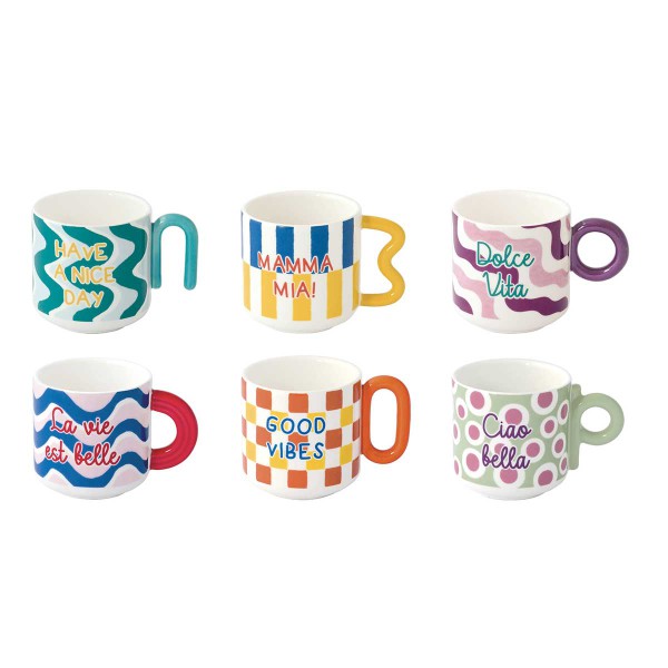 ENERGY 6PCS CUP 100ML ASSORTED 6 PORCELAIN