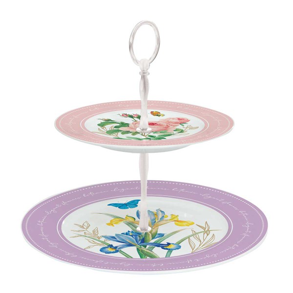ROYAL BLOSSOM 2-TIER PORCELAIN CAKE PLATE 14.5/18C