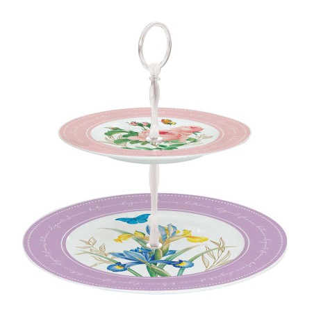 ROYAL BLOSSOM 2-TIER PORCELAIN CAKE PLATE 14.5/18C