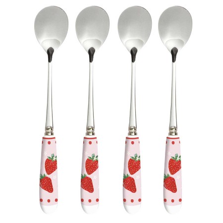 FRUIT MANIA 4PCS TEA SPOONS W/PORCELAIN HANDLES