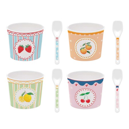 FRUIT MANIA ICE CREAM BOWL 8,5CM 4 DESIGN W/SPOON