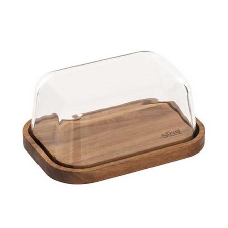 HARMONY BUTTER DISH 17.7X12.7X8.4 ACACIA/GLASS