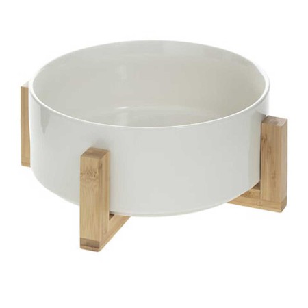 WHITE CERAMIC BOWL 23CM W/BAMBOO STAND
