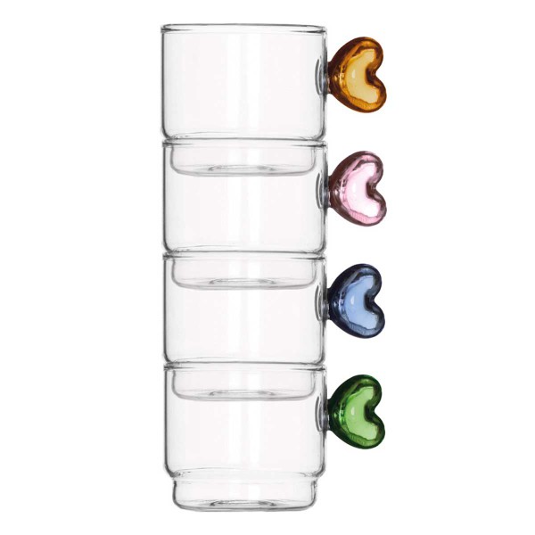 CUORE 4PCS GLASS COFFEE CUP SET