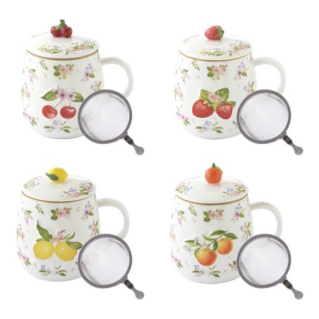 FANCY FRUIT PORCEL MUG 450ML INFUSER 4 DESIGNS