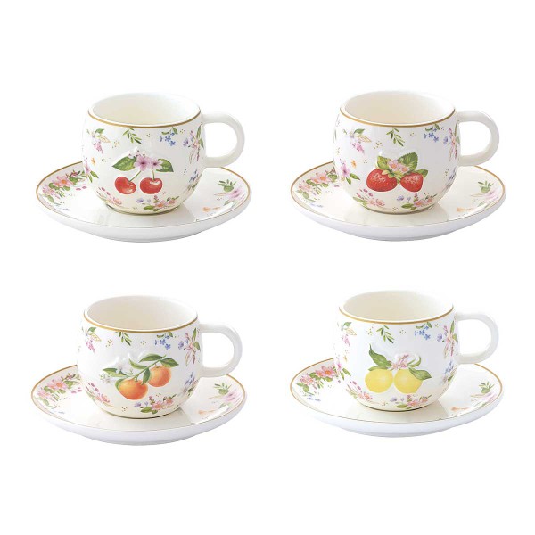 FANCY FRUIT 2PCS PORC COFFEE CUP&SAUC 120ML 4 DES