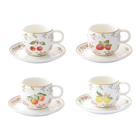 FANCY FRUIT 2PCS PORC COFFEE CUP&SAUC 120ML 4 DES