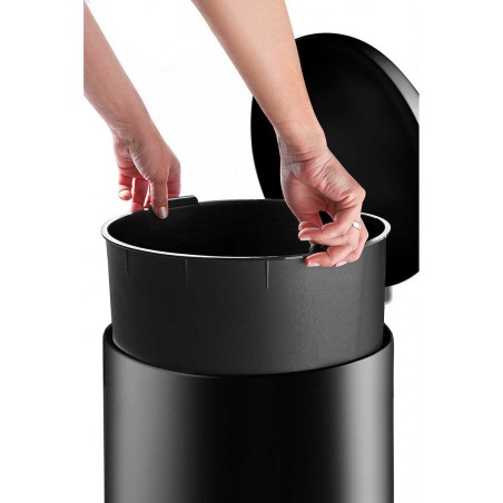 KITCHEN ROUND BLACK WASTE BIN 30LT SOFT-CLOSE META