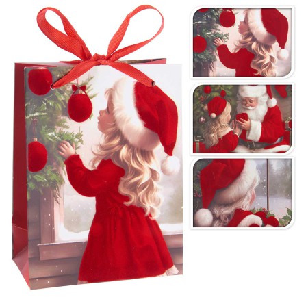 GIRL XMAS ΤΣΑΝΤΑ ΔΩΡΟΥ 26Χ10Χ32 3 ΣΧΕΔΙΑ ΧΑΡΤΙ