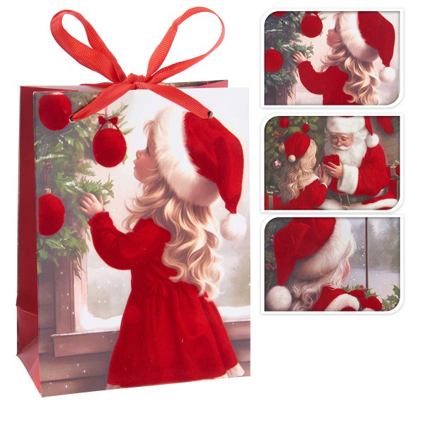 GIRL XMAS ΤΣΑΝΤΑ ΔΩΡΟΥ 26Χ10Χ32 3 ΣΧΕΔΙΑ ΧΑΡΤΙ