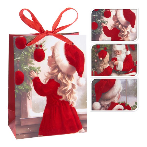 GIRL XMAS ΤΣΑΝΤΑ ΔΩΡΟΥ 18Χ8Χ24 3 ΣΧΕΔΙΑ ΧΑΡΤΙ