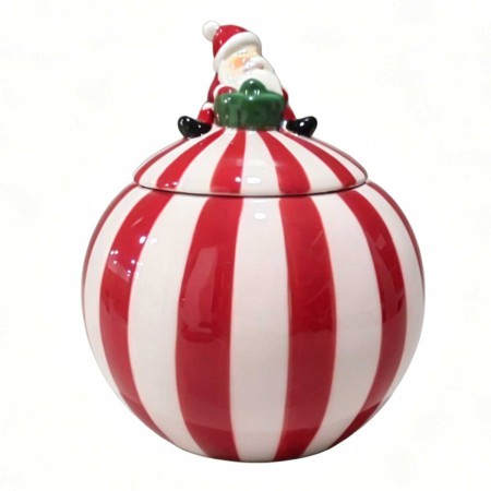 SANTA STRIPED ROUND JAR WITH LID 13.2X13X15.5 PORC