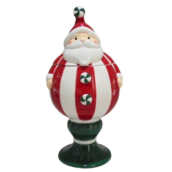 SANTA STRIPED JAR WITH LID&STAND 13X12.8X26.9 PORC
