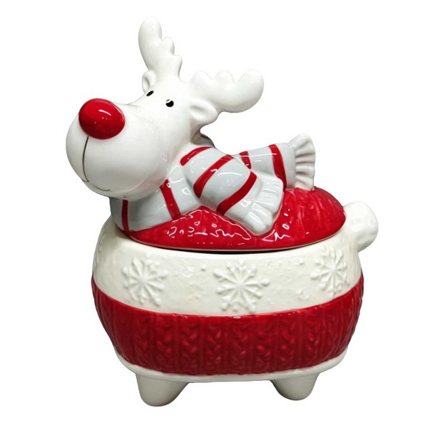 DEER JAR WITH LID 15.9X11.5X17.9 PORCELAIN